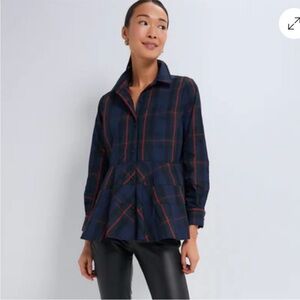 Tuckernuck POMANDER PLACE Fraser Plaid Ashlen Blouse Navy Blue Green Sz S